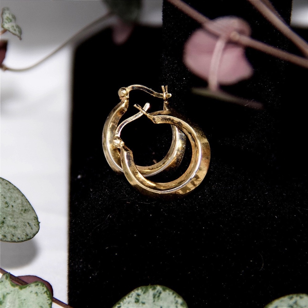 14k Gold Plated Sterling Silver Small Knife Edge‎ Hoop Earrings Tapered Latch